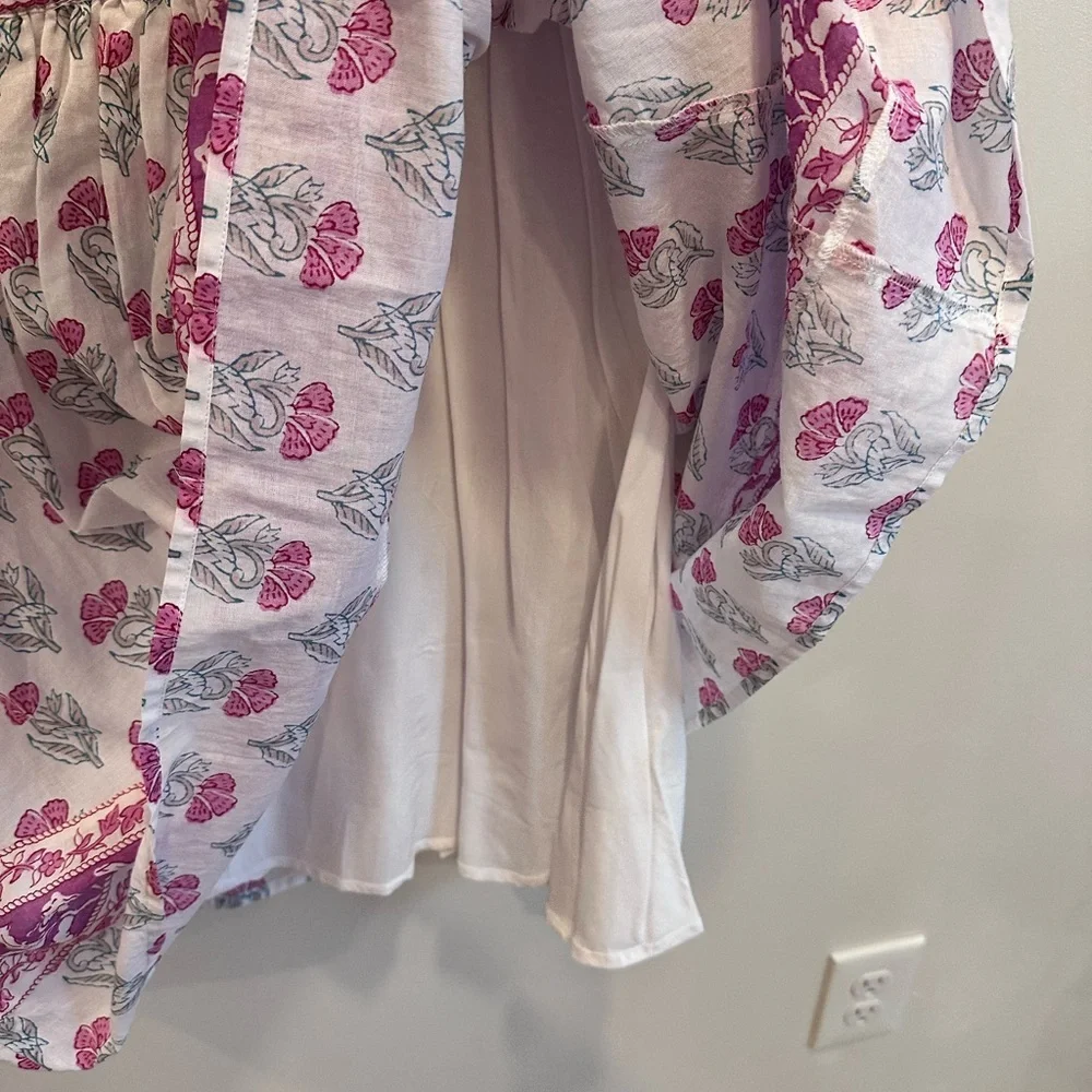 Haute Hippie Women's Large White Pink Boho Floral Long Sleeve Mini Dress NWOT - Picture 3 of 8